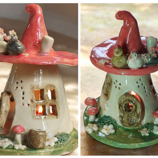 Falusi hangulatú Kézzel készült,Tyúkos kerámia tündérház ,mécseaház . Fagyálló kivitelben,